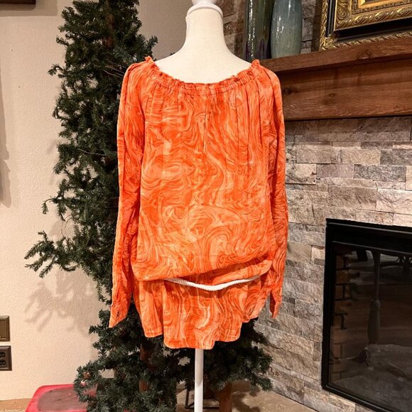 MICHAEL KORS Psychodelic Orange Long Sleeve Peasant Blouse with Rope Belt Size M - Picture 6 of 9
